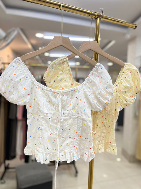 Cute Print Frill Border Crop Tops